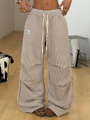 cream cargo pants with full-length and drawstring