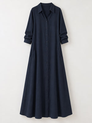 Army Green shirt dress with buttoned and long sleeve