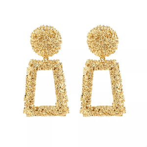 Gold geometric dangle earrings with textured finish