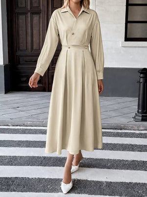 classic shirt dress in light beige with collared