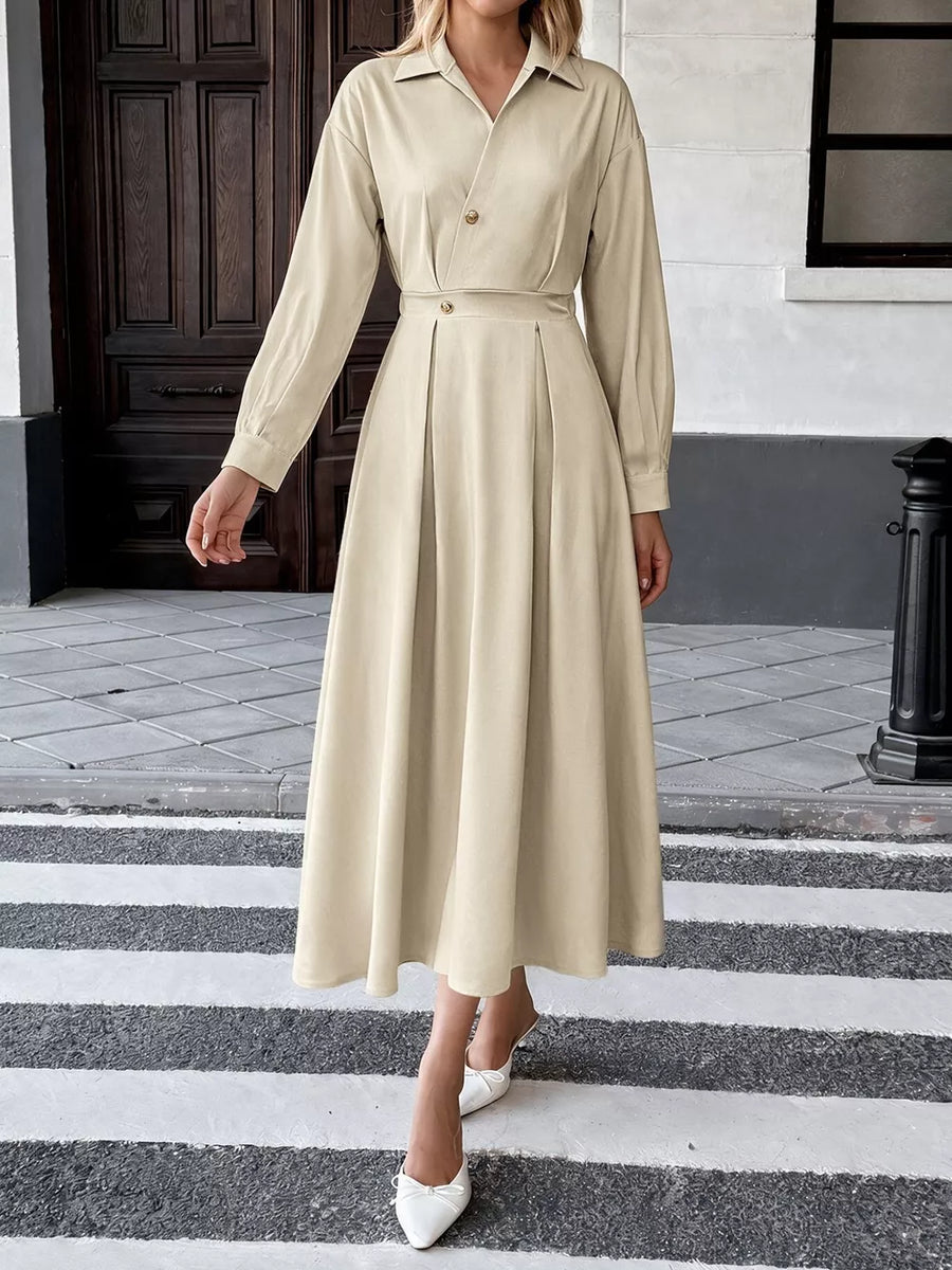 classic shirt dress in light beige with collared