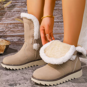 boots in beige with round toe and mid-calf
