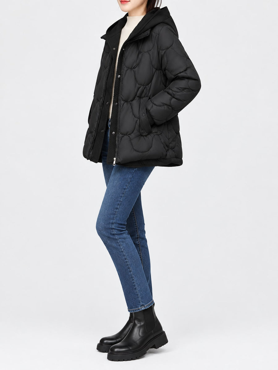 Khaki relaxed quilted jacket with hooded
