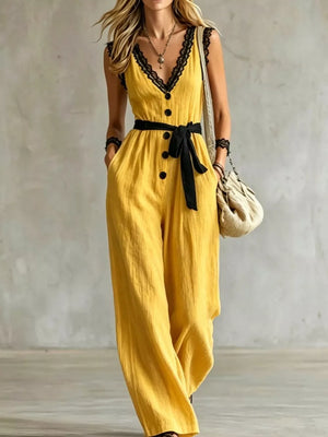 bohemian jumpsuit in Yellow with v-neck