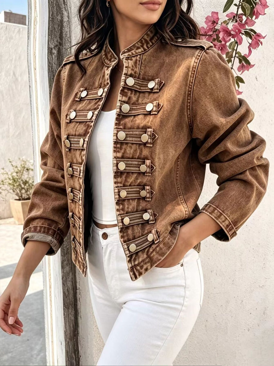 95% cotton,5% spandex Care instructions: Machine wash cold denim jacket in brown with regular silhouette