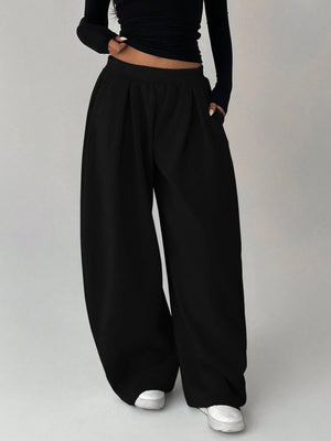 Elastic Waist Wide-Leg Sweatpants in light gray with elastic waist