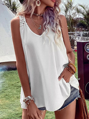 bohemian tank top in White with v-neck
