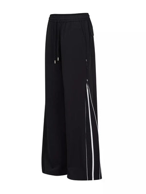Black wide-leg pants with full-length and drawstring