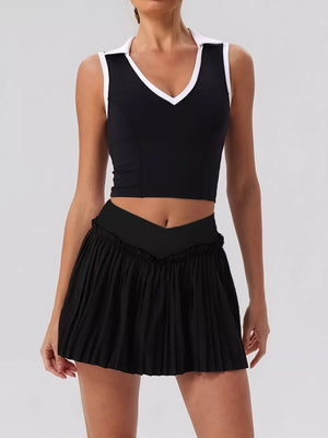 Black activewear with twisted waistband and sleeveless