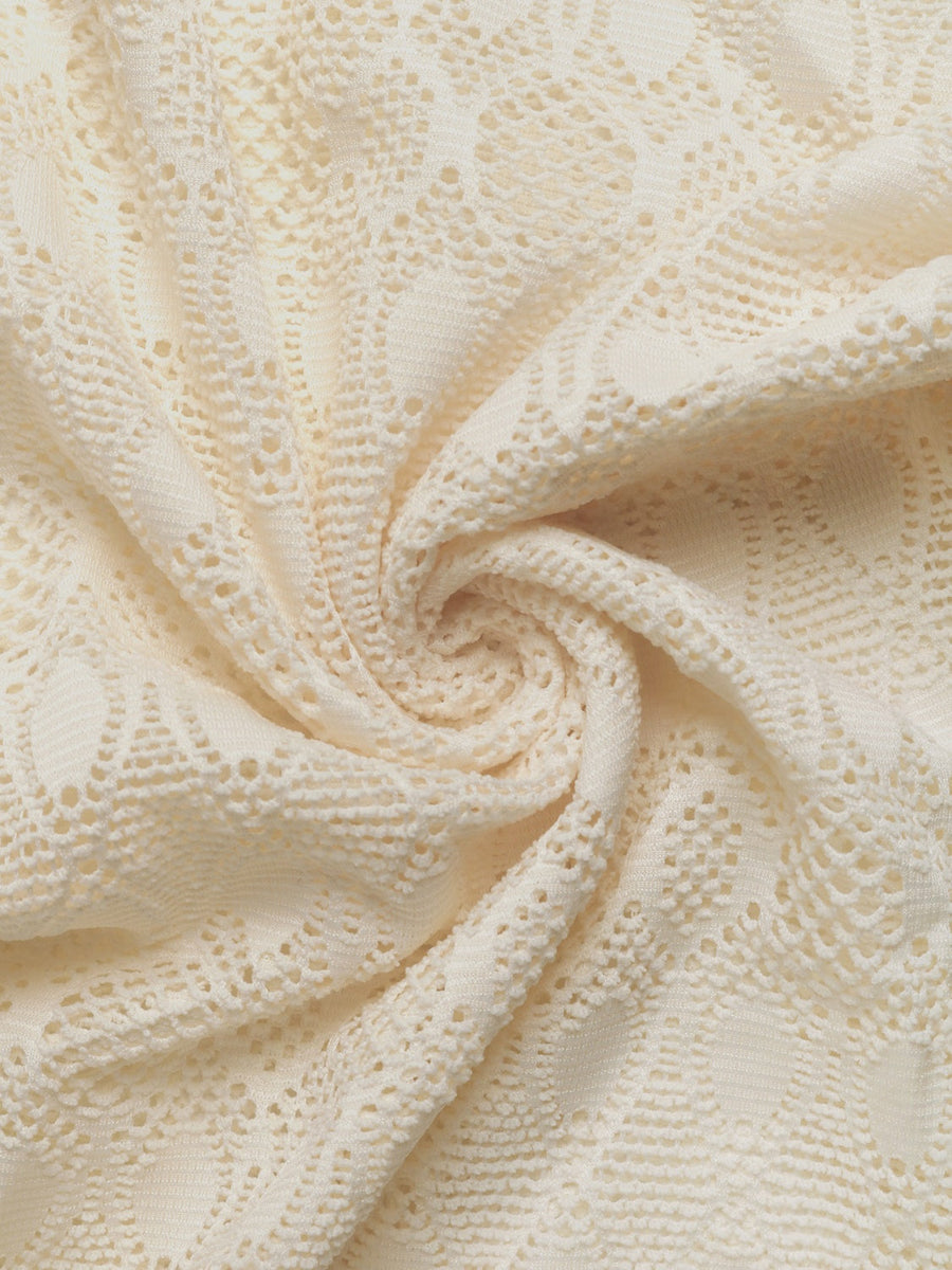 Cream Lace Palazzo Trousers with Button Detail