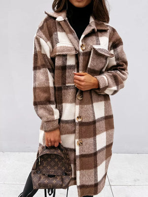 Camel overcoat with midi and button-front