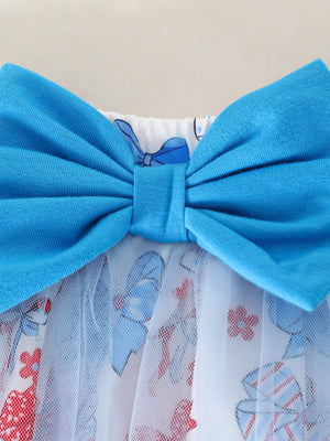 Baby outfit with blue bow and patriotic print tulle skirt