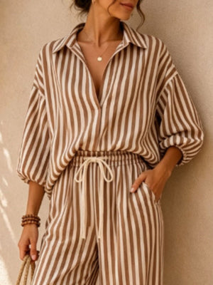 lounge set in Khaki with striped and drawstring