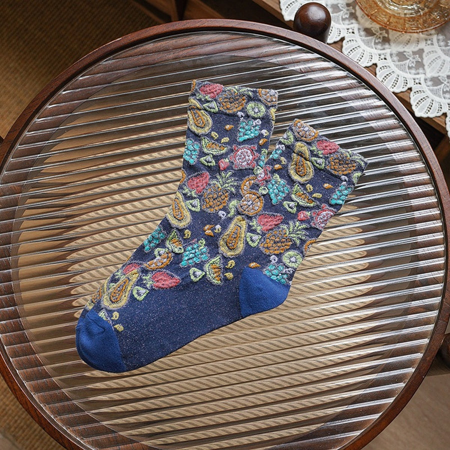 socks in Pink with fruit-print and patterned