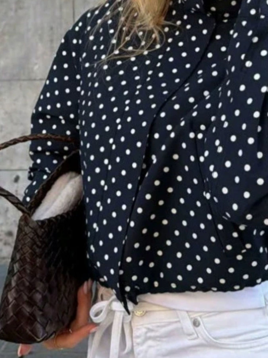 Polka Dot Zip Up Casual Jacket in white