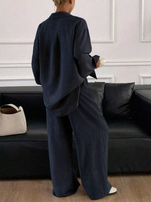 Chocolate relaxed two-piece set with collared