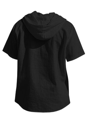 Light Blue Casual Hooded Shirt With Pocket Detail