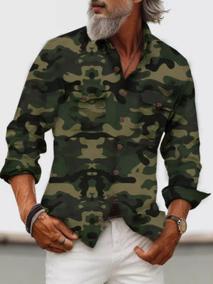 95%cotton,5%spandex Care instructions: Machine wash cold button-up shirt in Green Camouflage with regular silhouette