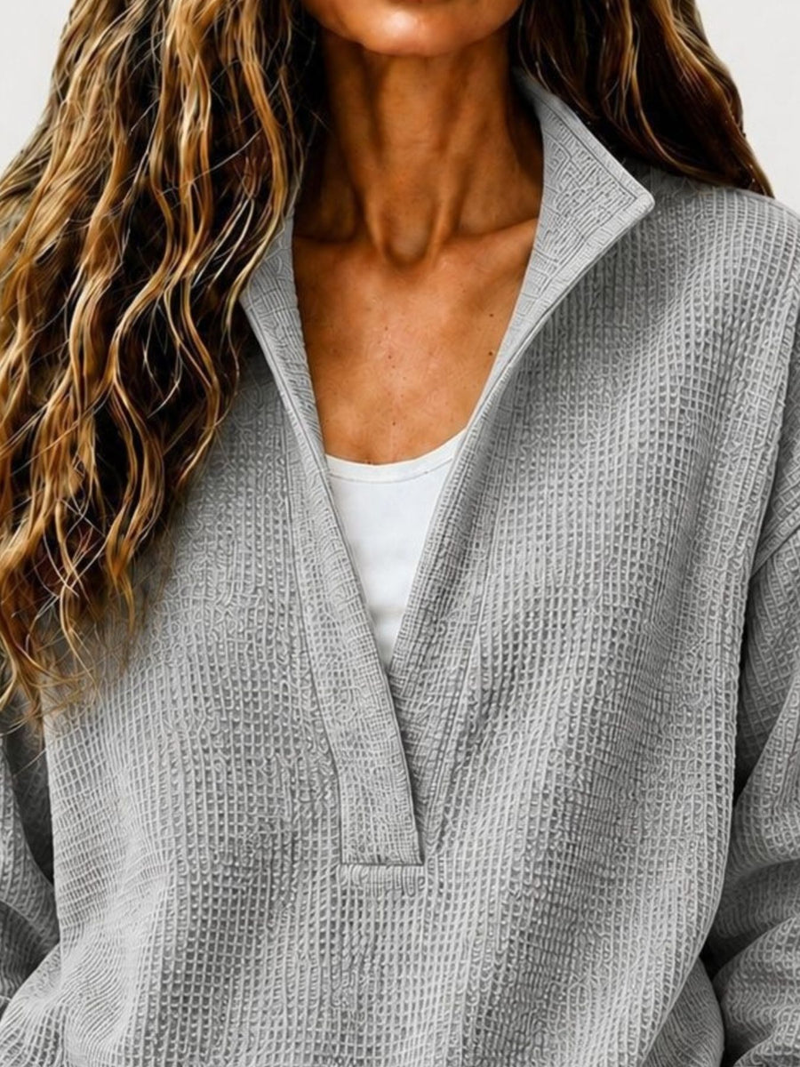 sweatshirt featuring waffle-knit in Dusty Pink with 100% polyester Care instructions: Machine wash cold texture