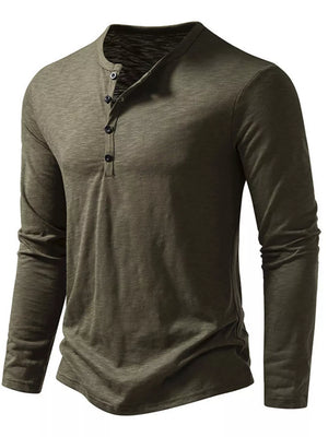 Men's Long Sleeve Henley T-shirt in Khaki Color
