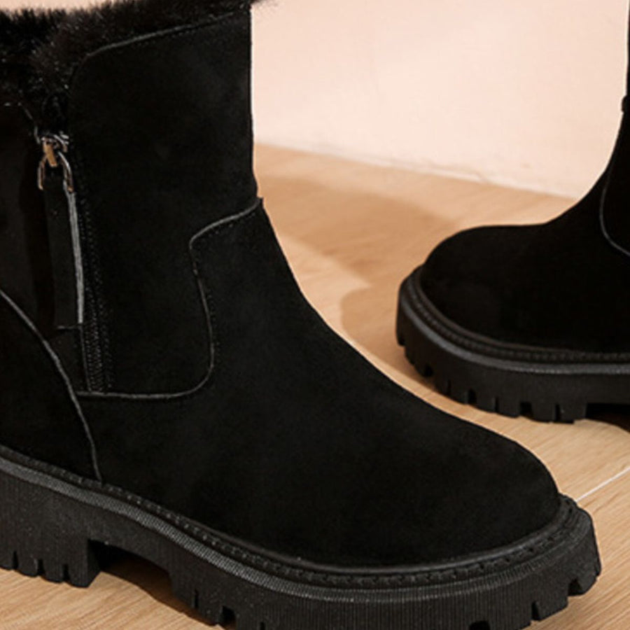 boots in taupe with round toe and ankle-length