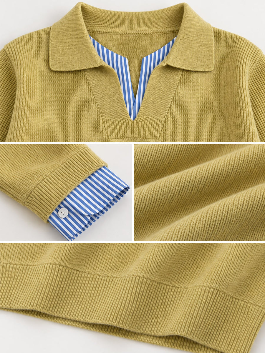 classic pullover sweater in mustard with collared