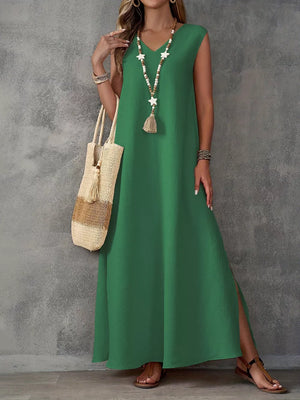 ivory maxi dress with stretch and sleeveless