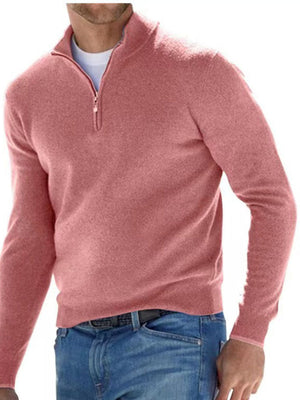 zip-up sweater in dusty rose featuring lightweight and regular fit