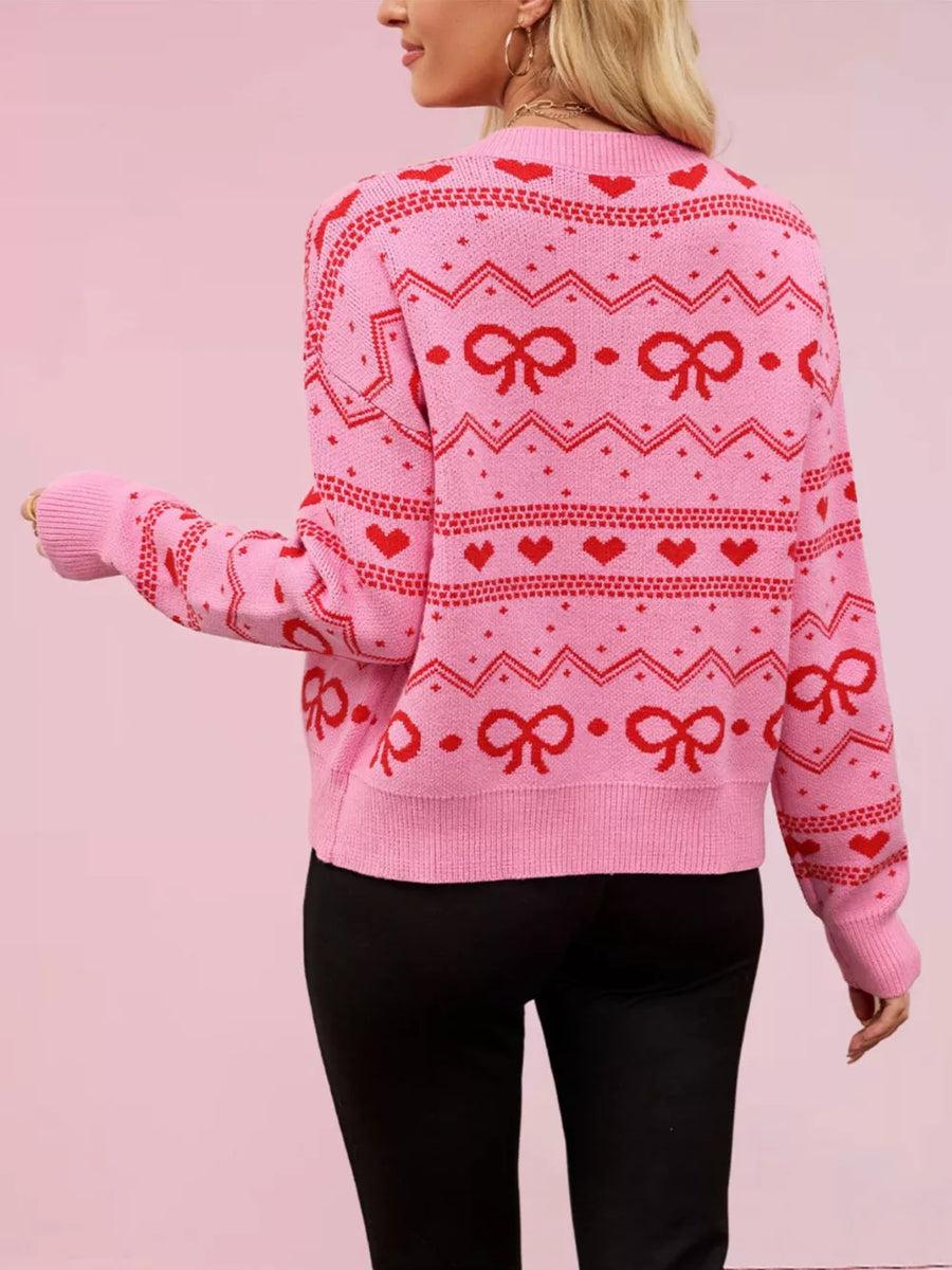 White Red Heart cardigan with hip-length and button-front