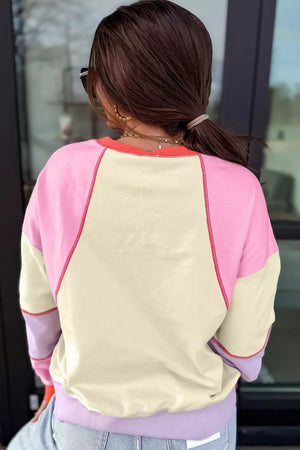 Multicolor pullover sweater with hip-length and half-button