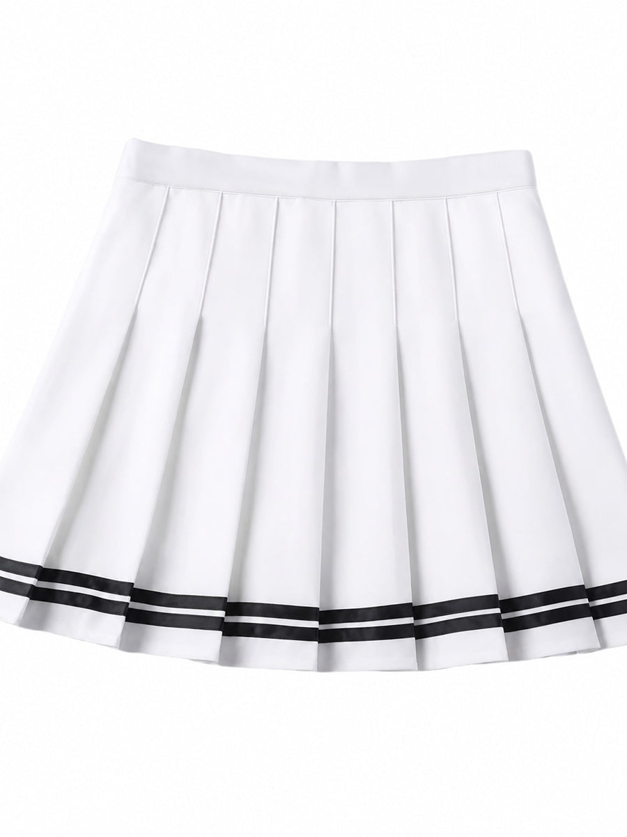 pleated skirt in White And Red - Striped With Built-in Shorts