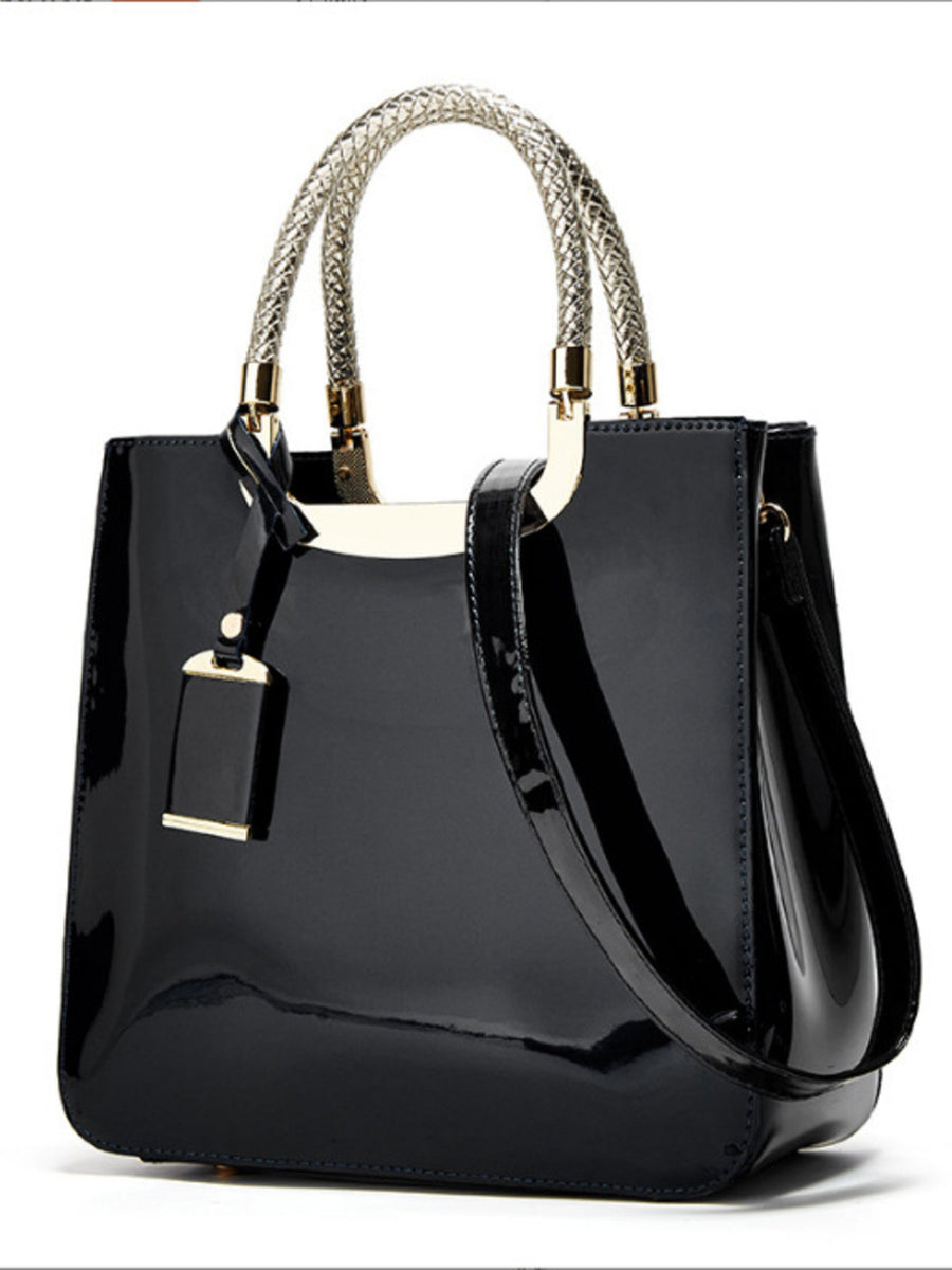 PU Leather Imported Size & handbag in Black with boxy silhouette