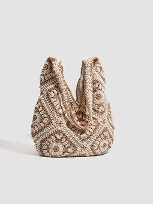 handbag in light beige with granny square and crochet knit