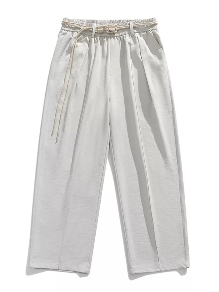 Belted relaxed fit men's sweatpants in light gray with drawstring waist