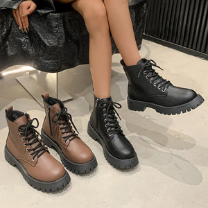 Chunky Platform Lace-Up Combat Boots in Brown