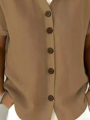 Full Size Button Up Short Sleeve Shirt in Army Green, view 19