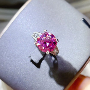 5 Carat Moissanite 925 Sterling Silver Ring in fuchsia with 5 carat moissanite