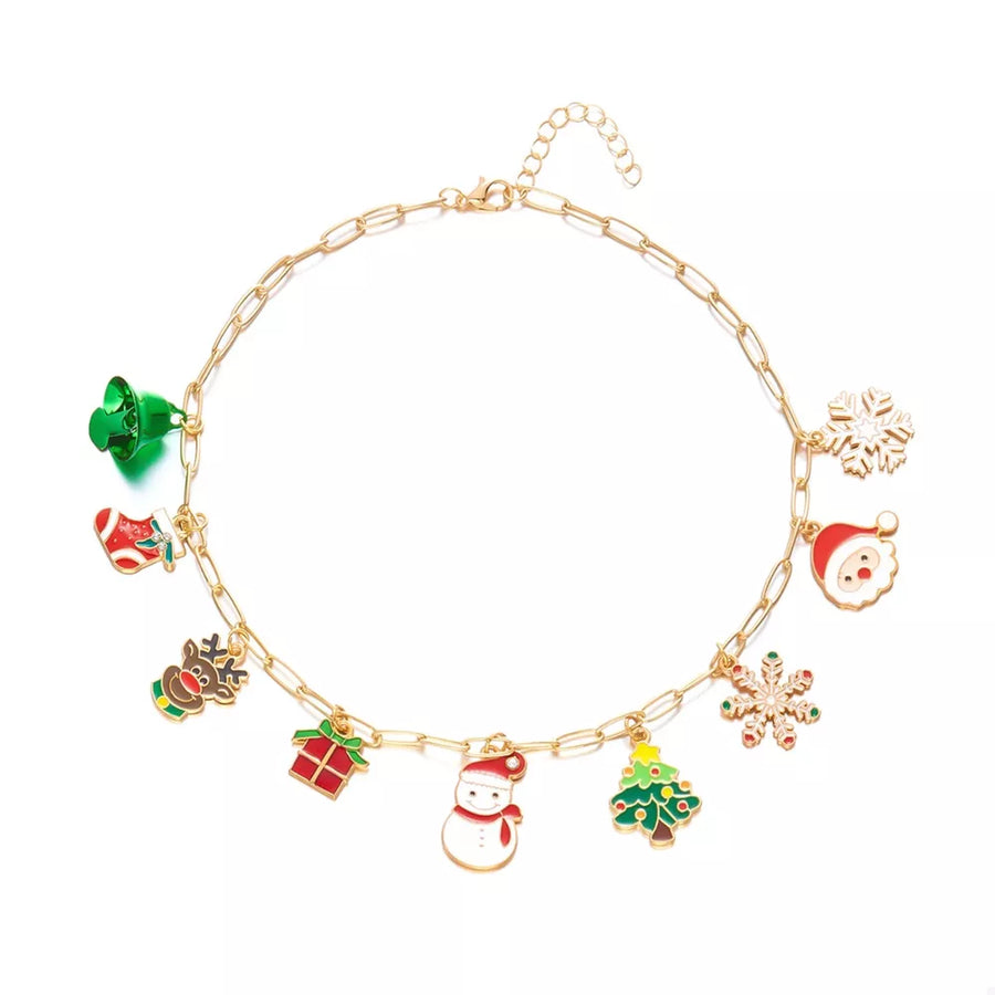 necklace in red with christmas-theme and charms