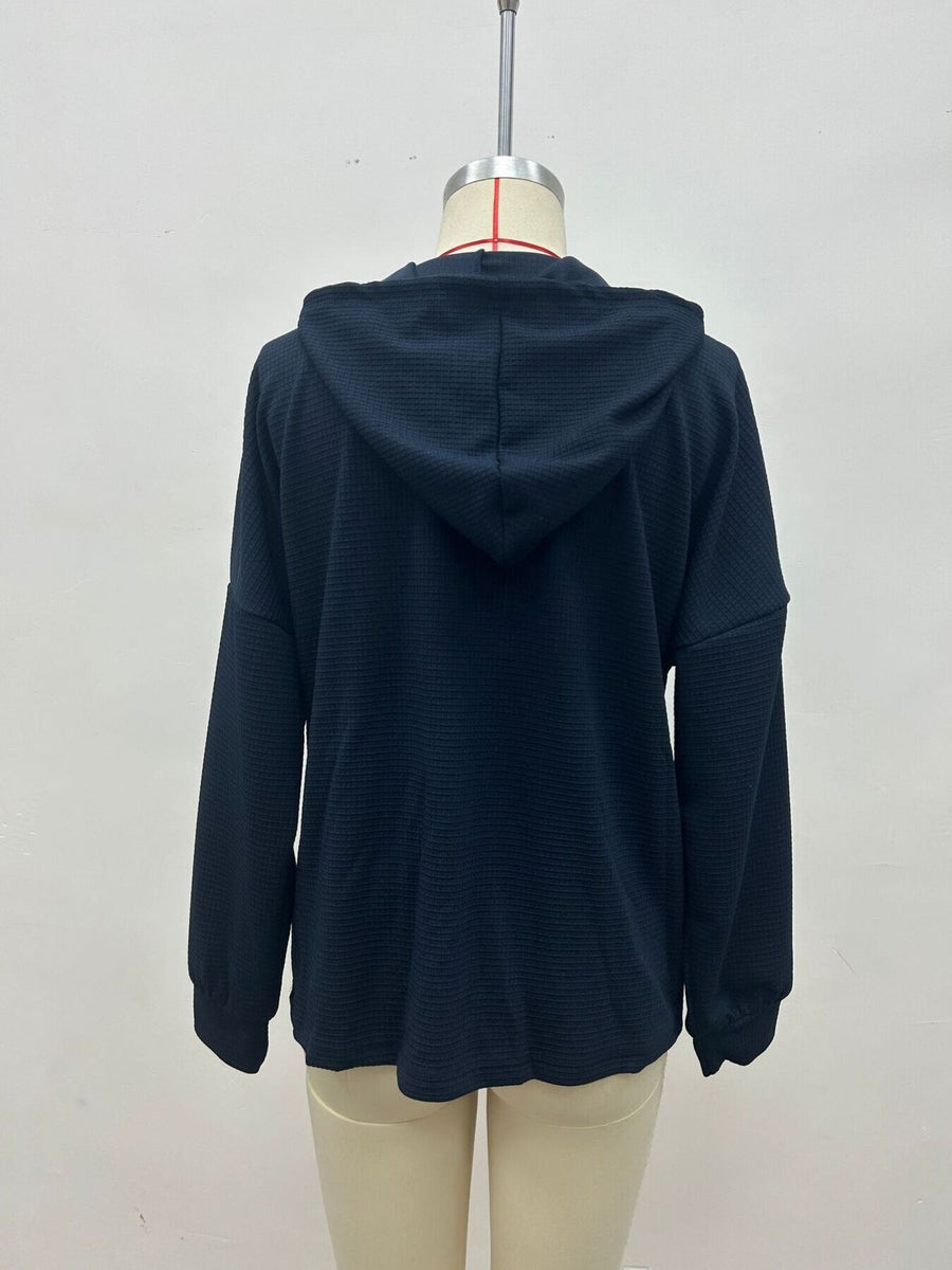 Waffle Knit Drawstring Hoodie Plus Size in burnt orange