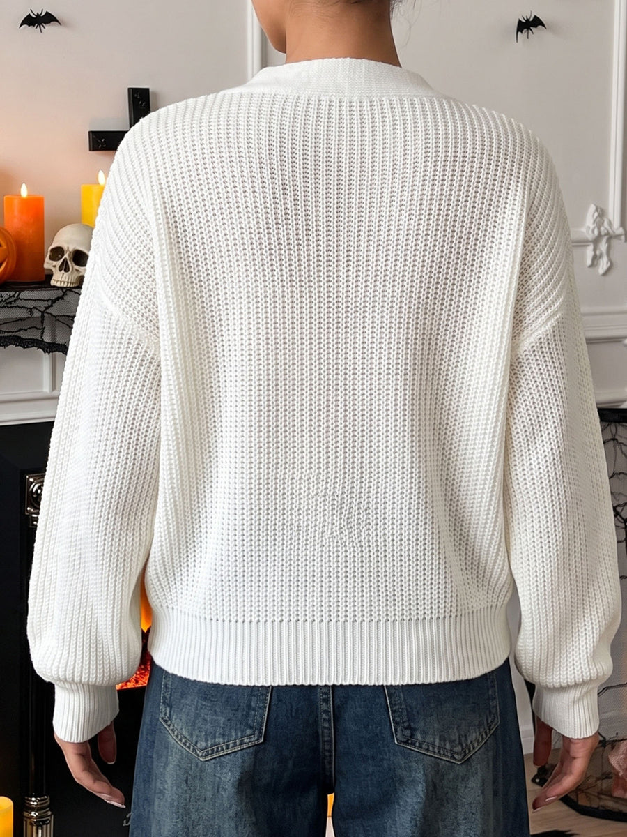White relaxed cardigan with v-neck