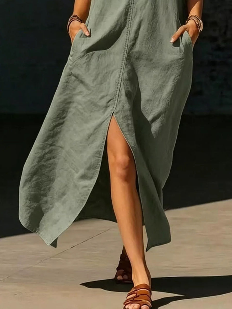 Tangerine A-line maxi dress with collared