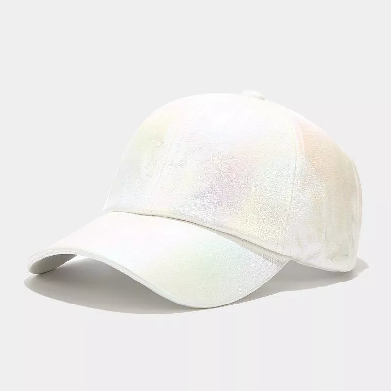 Pu Leather Baseball Cap in Silver with iridescent finish