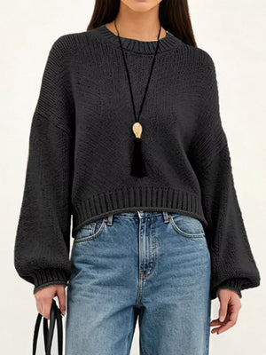 classic pullover sweater in Apricot with crew neck