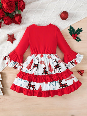 classic fit-and-flare dress in Red with round neck