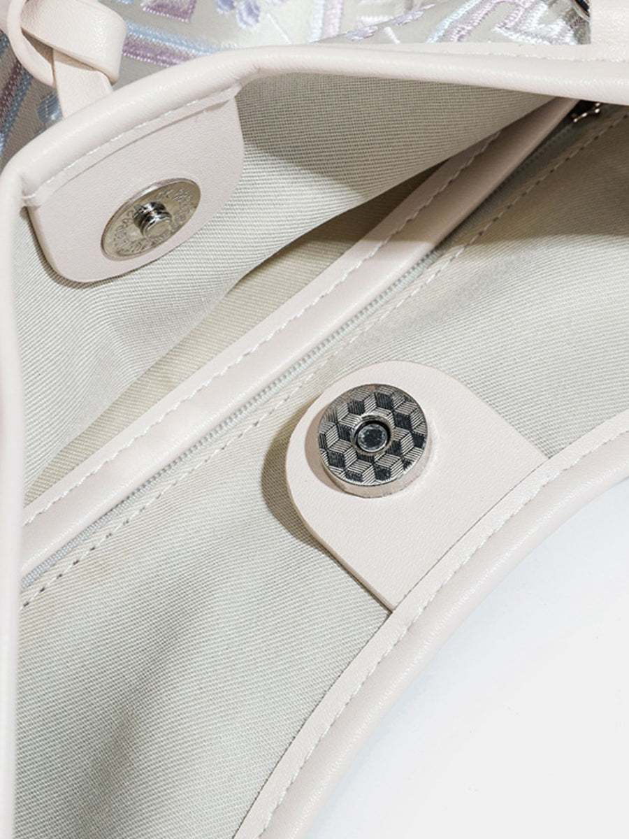 Geometric Pattern Jacquard Shoulder Bag in Light Blue with adjustable strap