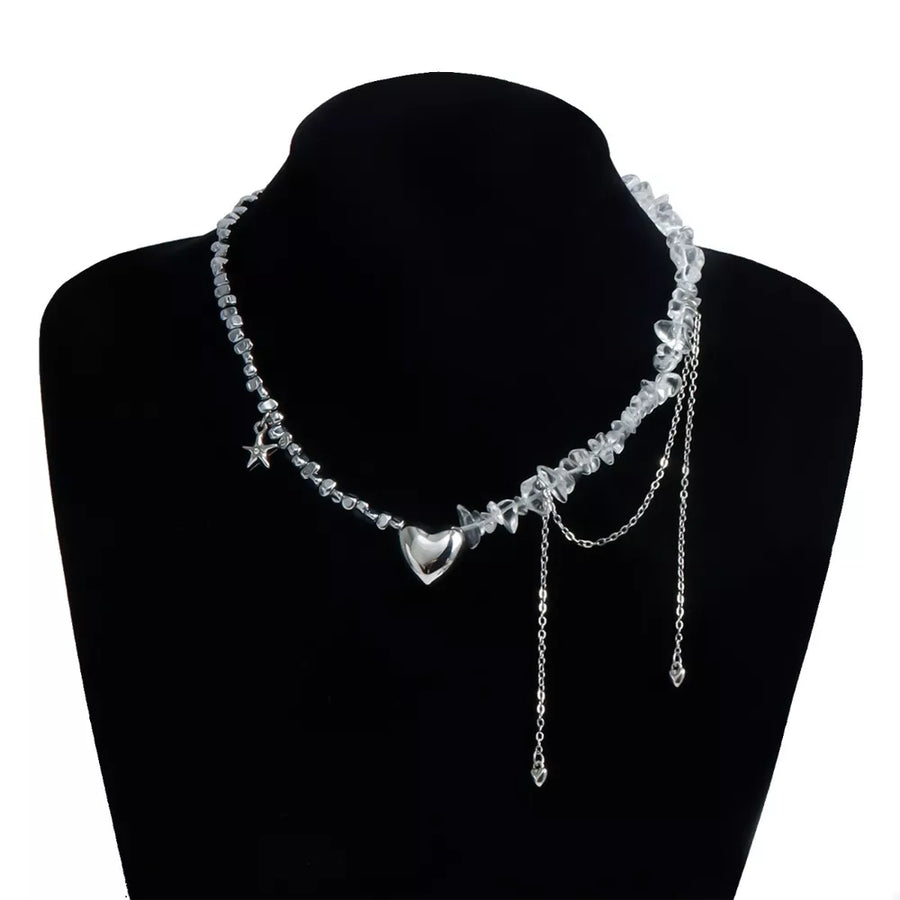 Silver-plated Minimalist Heart Necklace in clear with heart charm