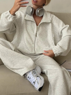 athleisure lounge set in Light Gray with collared