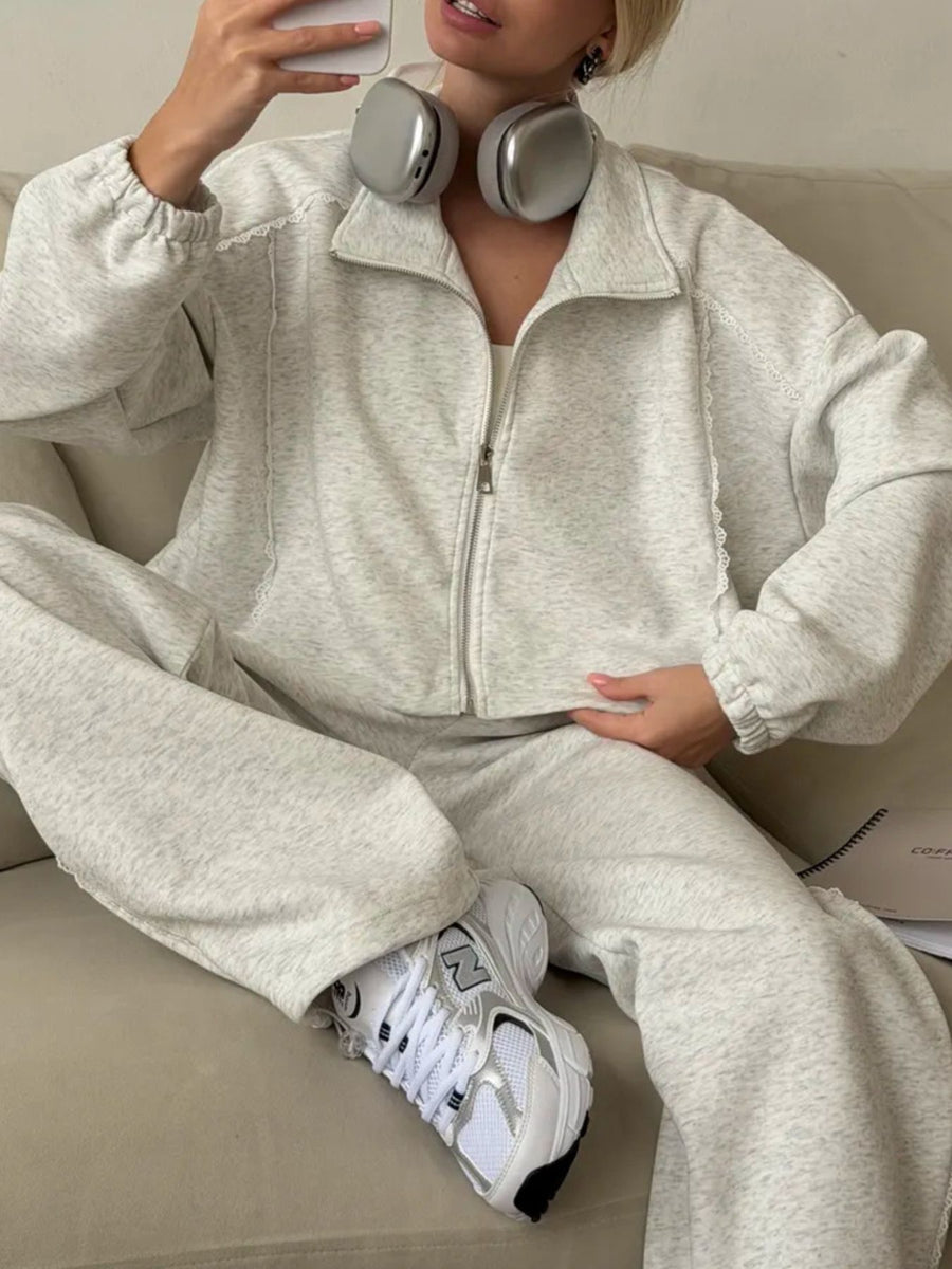 athleisure lounge set in Light Gray with collared