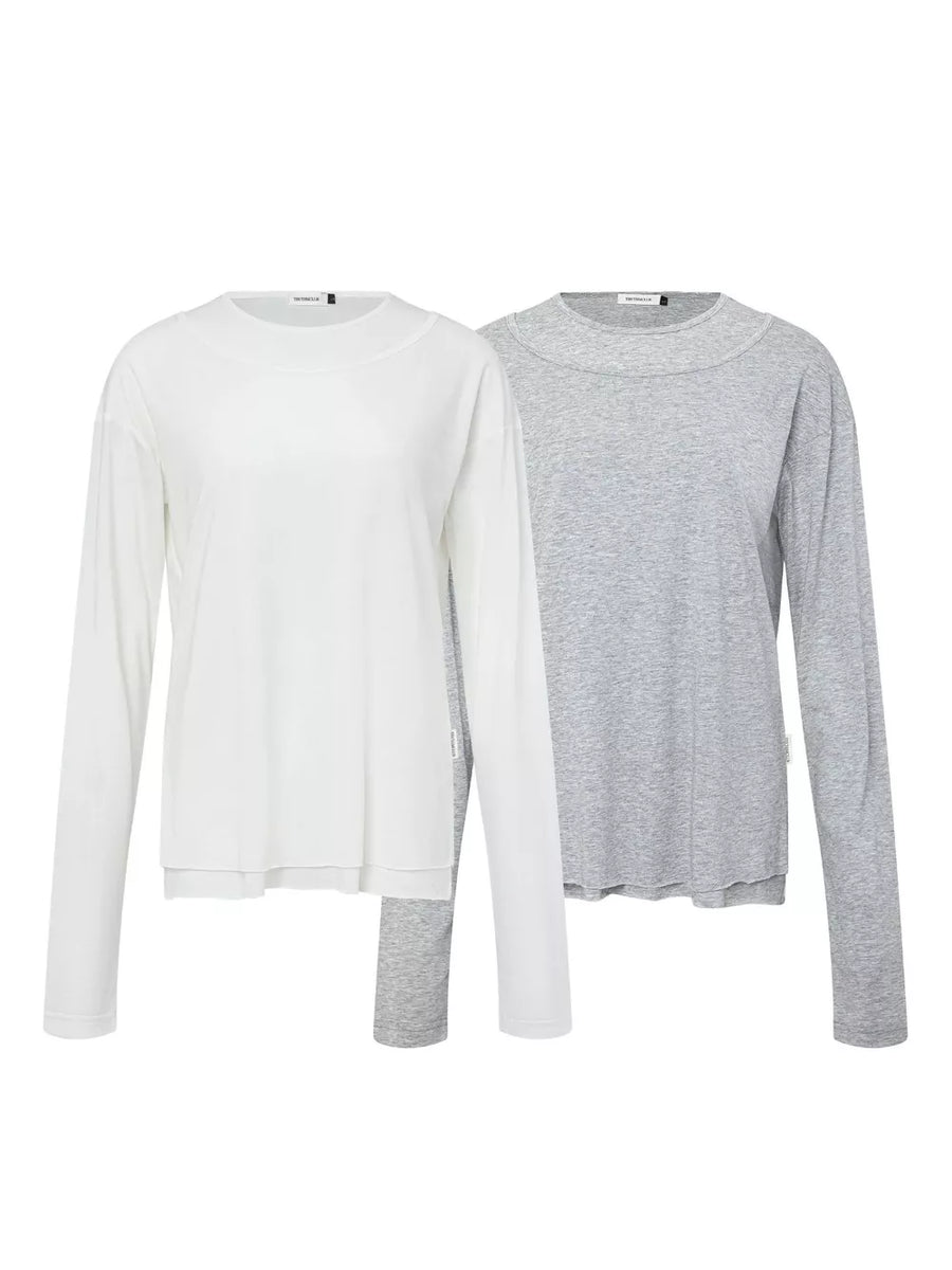 White with Men's Long-sleeve Round Neck T-shirt