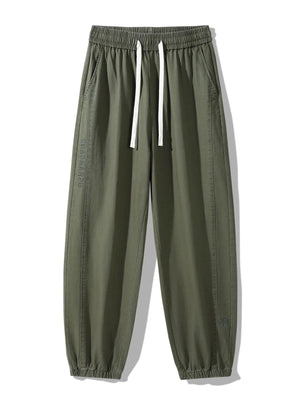 joggers in olive green with drawstring waist and full-length